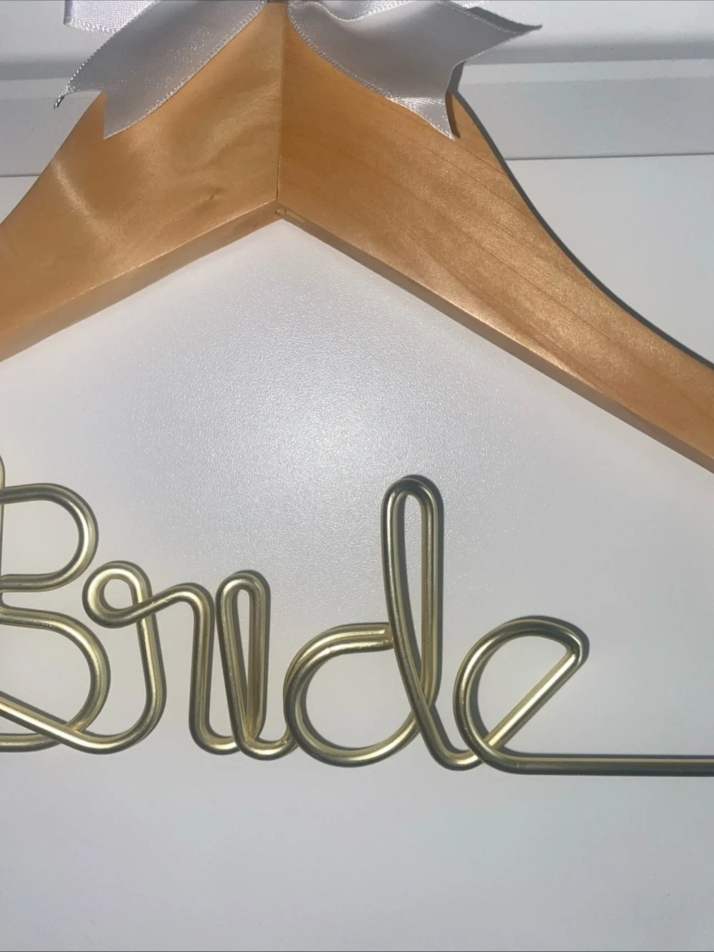 Bride Wedding Day Dress Hanger Wooden Gold metal White bow
